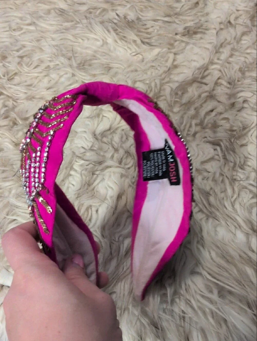 Embellished Fuchsia Knotted Headband with Crystal Detailing